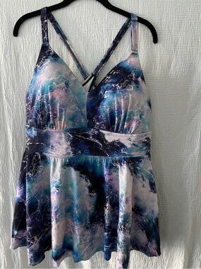 torrid Blue & Purple Marble Print Swim Top